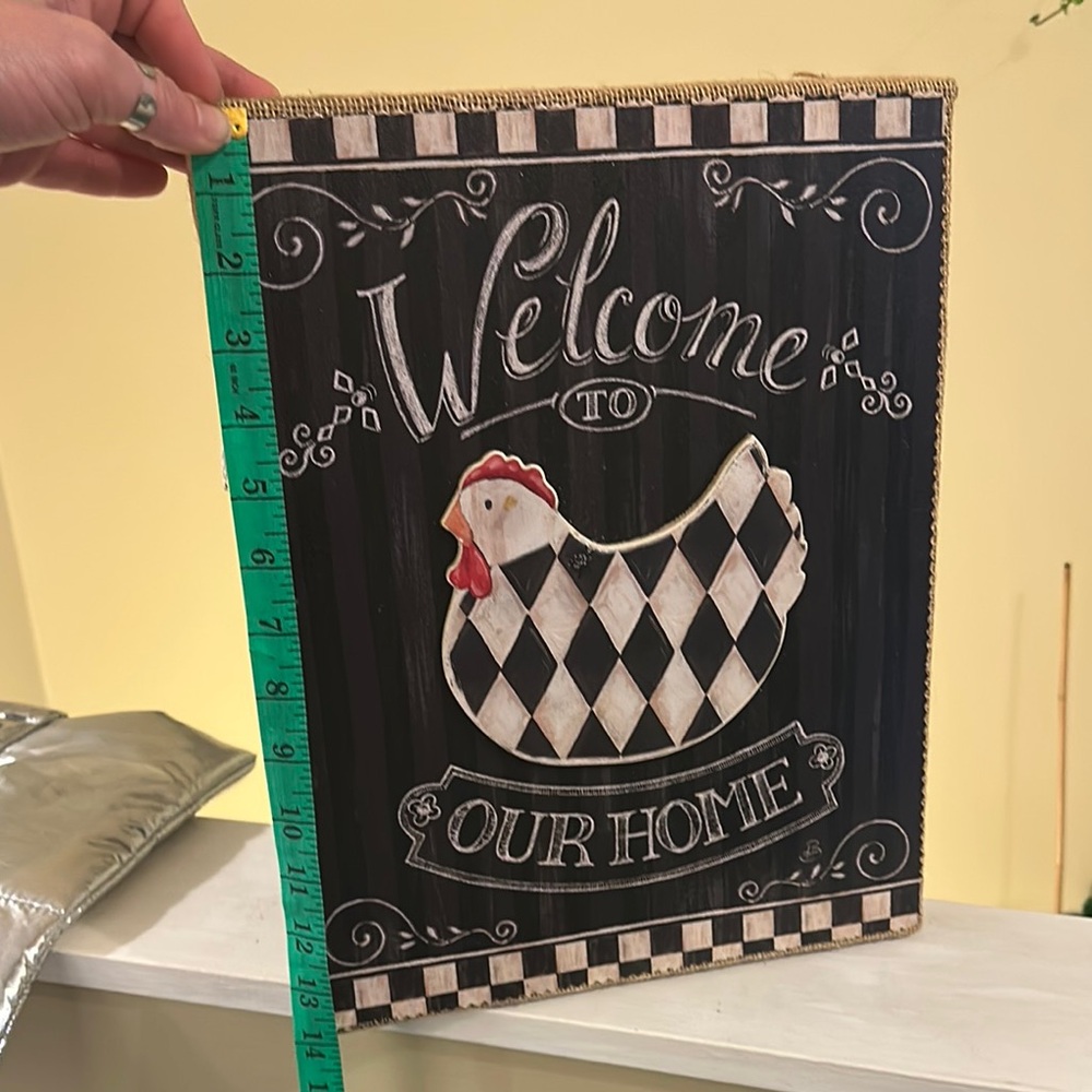 Black and White Welcome Sign with Chicken Design